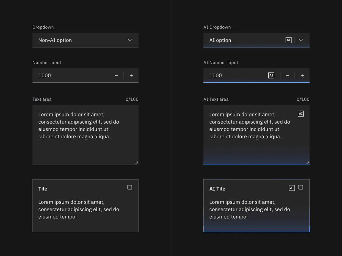 Dark mode examples of AI carbon components.